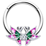 16G 3/8 Clear CZ Gem Profile Butterflies Hinged Segment Ring