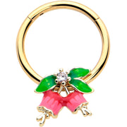 16G 3/8 Clear CZ Gem Gold Tone Bell Flowers Hinged Segment Ring