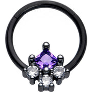 16G 3/8 Purple CZ Gem Black Rhombus Riot Hinged Segment Ring