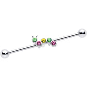 14G Green Pink Gem Caterpillar Industrial Barbell 38mm