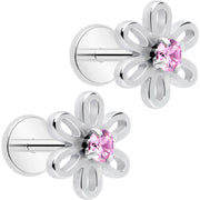 Pink CZ Gem Loopy Daisy Flat Back Stud Earrings - 1 Pair