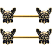 14G 5/8 Gold Tone Anodized French Bulldog Barbell Nipple Ring Set