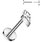 18G 5/16 Clear CZ Gem Spear Medical Grade Titanium Flat Back Earring