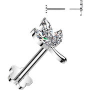 16G 1/4 CZ Gem Leaves Medical Grade Titanium Reversible Flat Back Earring