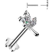 16G 5/16 CZ Gem Leaves Medical Grade Titanium Reversible Flat Back Earring