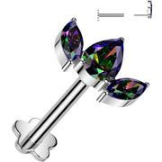 18G 5/16 Vitrail CZ Gem Oval Trio Medical Grade Titanium Reversible Flat Back Earring