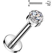 16G 1/4 3mm Clear CZ Round Medical Grade Titanium Flat Back Earring