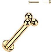 18G 1/4 Trinity Ball Gold PVD Medical Grade Titanium Flat Back Earring