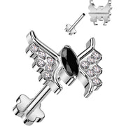 18G 5/16 Black CZ Gem Butterfly Medical Grade Titanium Reversible Flat Back Earring