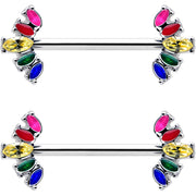 14G 9/16 Rainbow Gem Pride Fancy Glam Nipple Ring Set