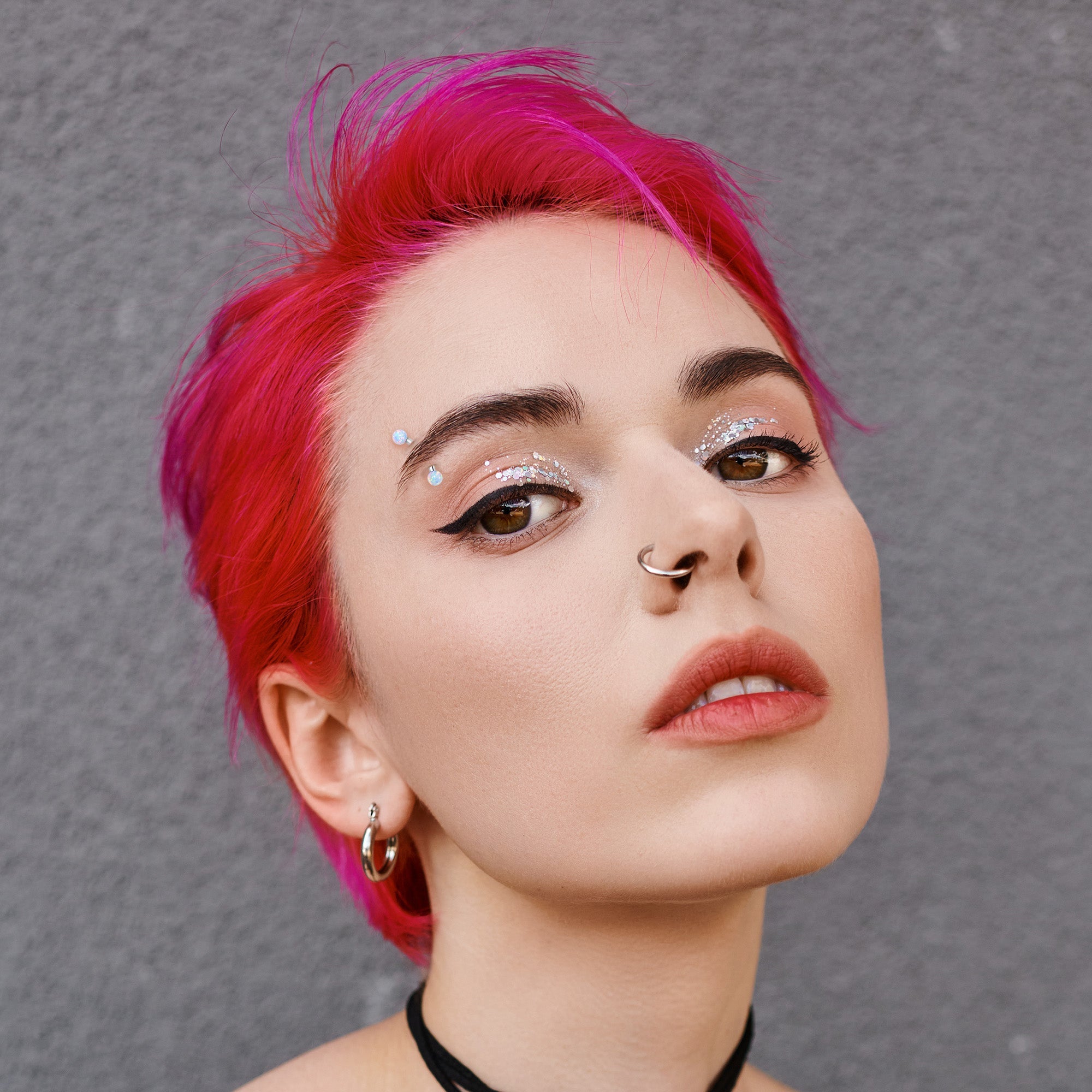 16G 5/16 White Synthetic Opal Implant Grade Titanium Curved Eyebrow Ring