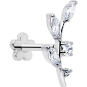 18G 1/4 Clear Gem Implant Grade Titanium Leaves Threadless Flatback Stud