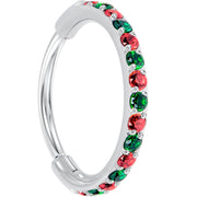 20G Micro Gem Titanium Hinged Nose Hoop - Christmas Nose Ring