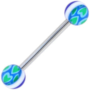 Blue Green HEARTS Barbell Tongue Ring