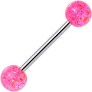 Pink Glitter Acrylic Ball Barbell Tongue Ring