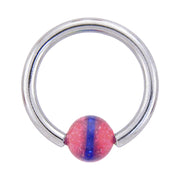 14G 7/16 Light Pink Blue Striped Highball BCR Captive Ring