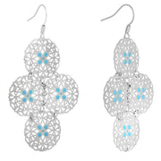 Silver Turquoise Color Round Filigree Dangle Earrings