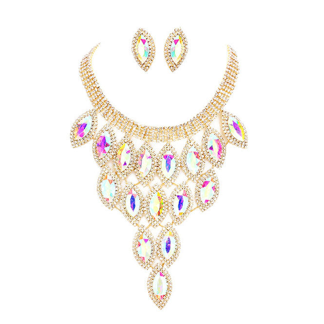 Rhinestone Pave Oval Stone Cluster Vine Necklace
