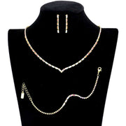 3PCS Chevron Accented Rectangle Stone Necklace Jewelry Set