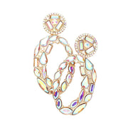 Marquise Round Rectangular Stone Cluster Evening Earrings