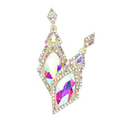 Oval Rhinestone Accented Dangle Evening Earrings