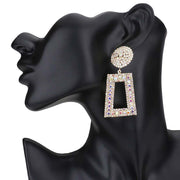 Rhinestone Pave Open Rectangle Dangle Evening Earrings