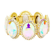 Rhinestone Trim Oval Crystal Stretch Evening Bracelet