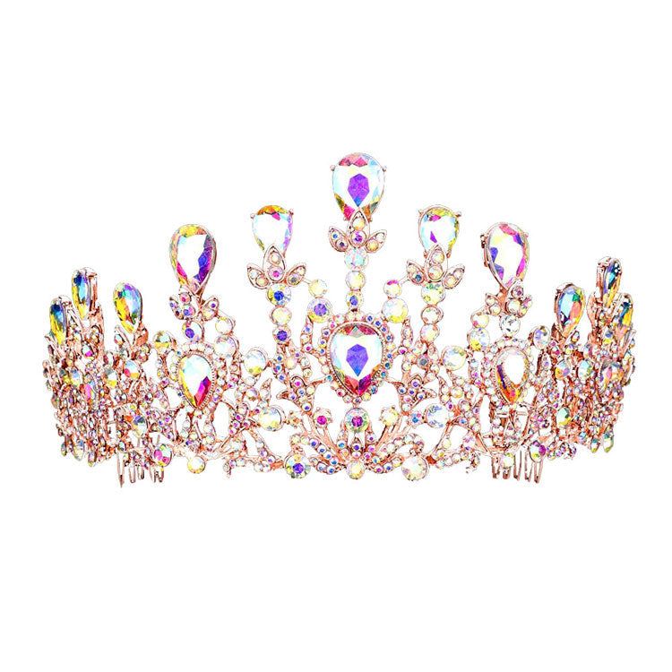 Crystal Teardrop Detail Bubble Stone Pave Marquise Tiara