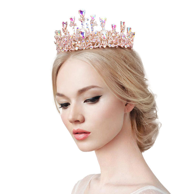 Crystal Teardrop Detail Bubble Stone Pave Marquise Tiara