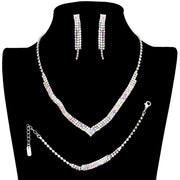 3PCS 3Rows Crystal Rhinestone Necklace Jewelry Set