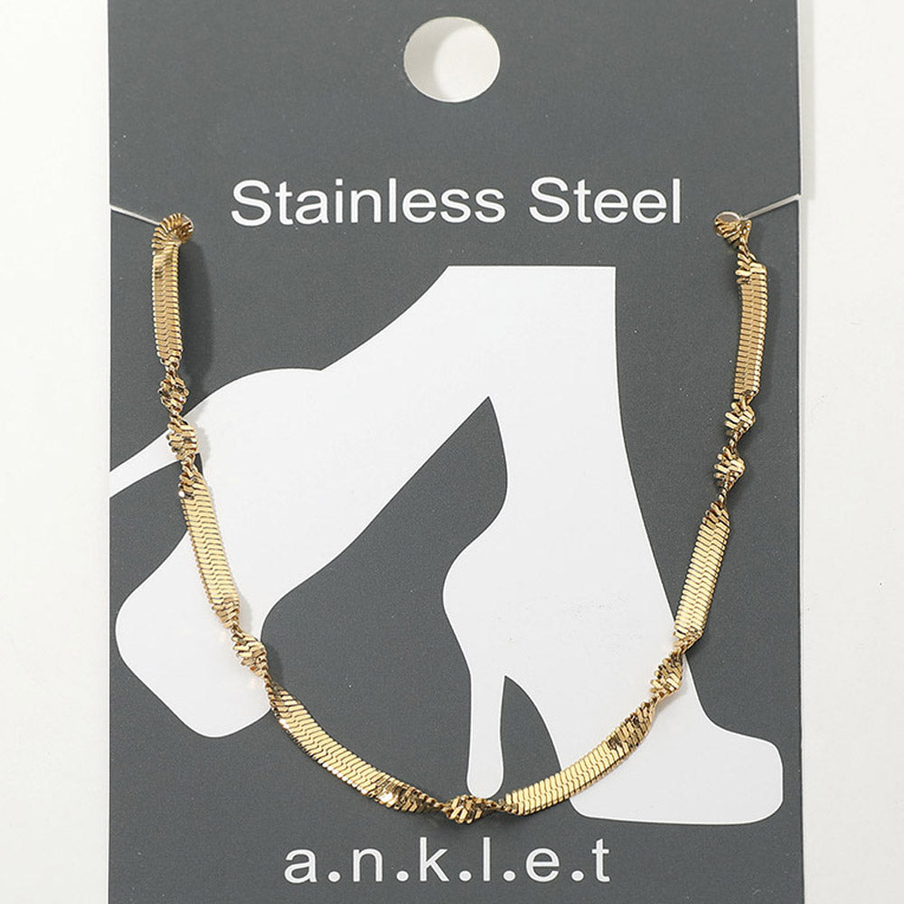 Stainless Steel Twist Accent Herringbone Chain Anklet