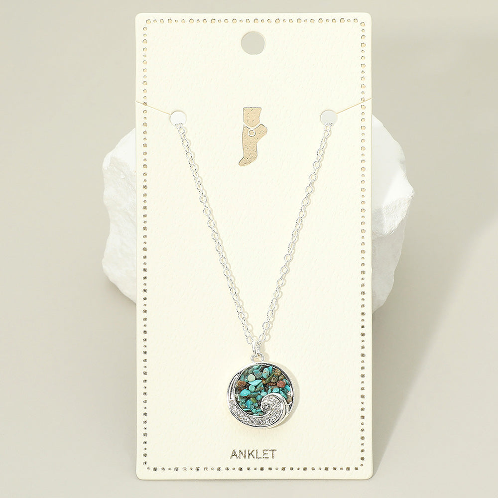 Crushed Pebble Swirl Wave Round Charm Anklet