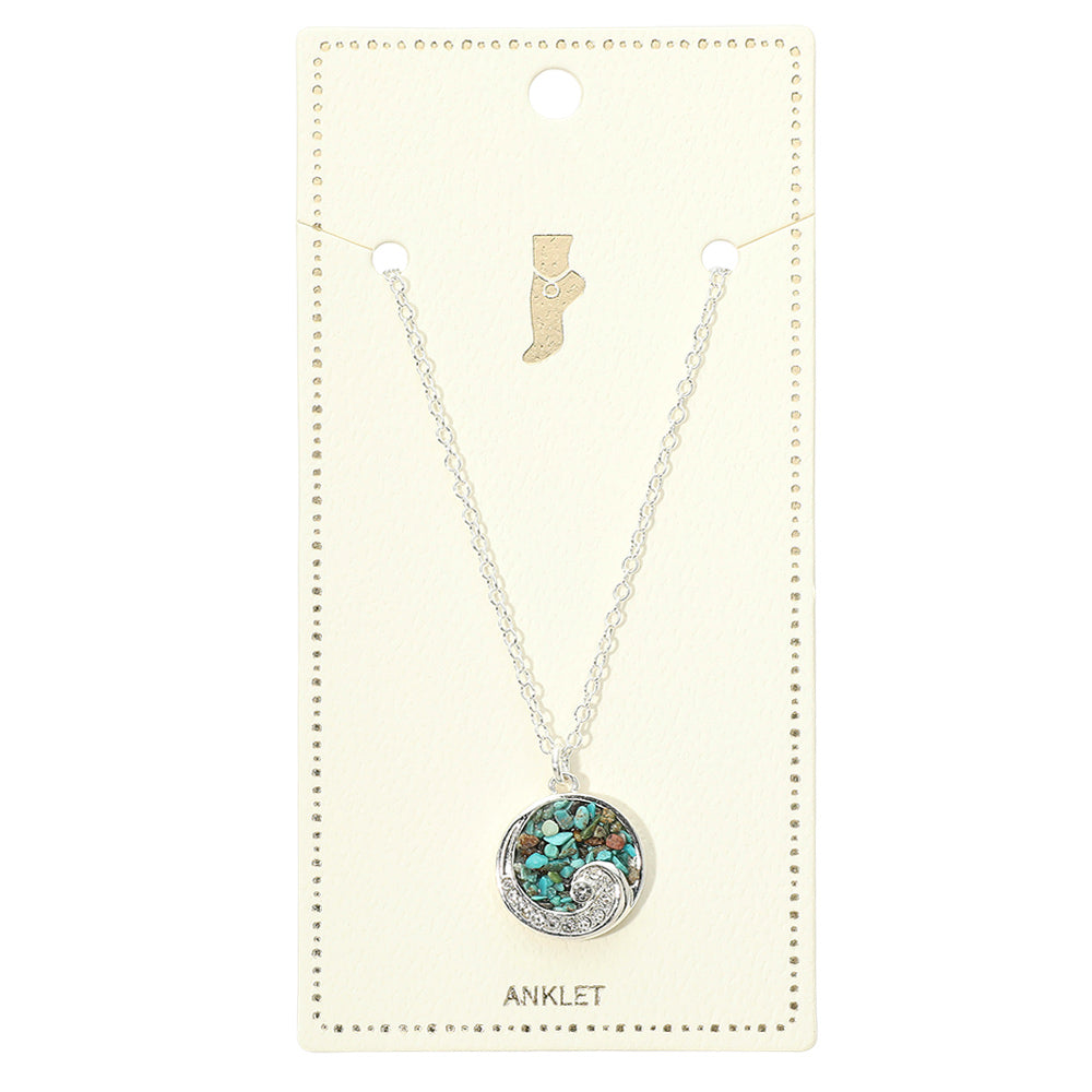 Crushed Pebble Swirl Wave Round Charm Anklet