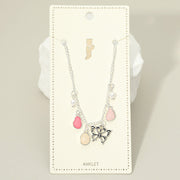 Butterfly Sea Glass Pearl Charm Station Anklet