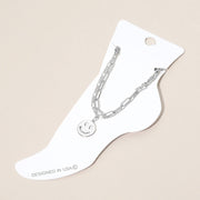 Smiley Face Charm Accent Layered Chain Anklet
