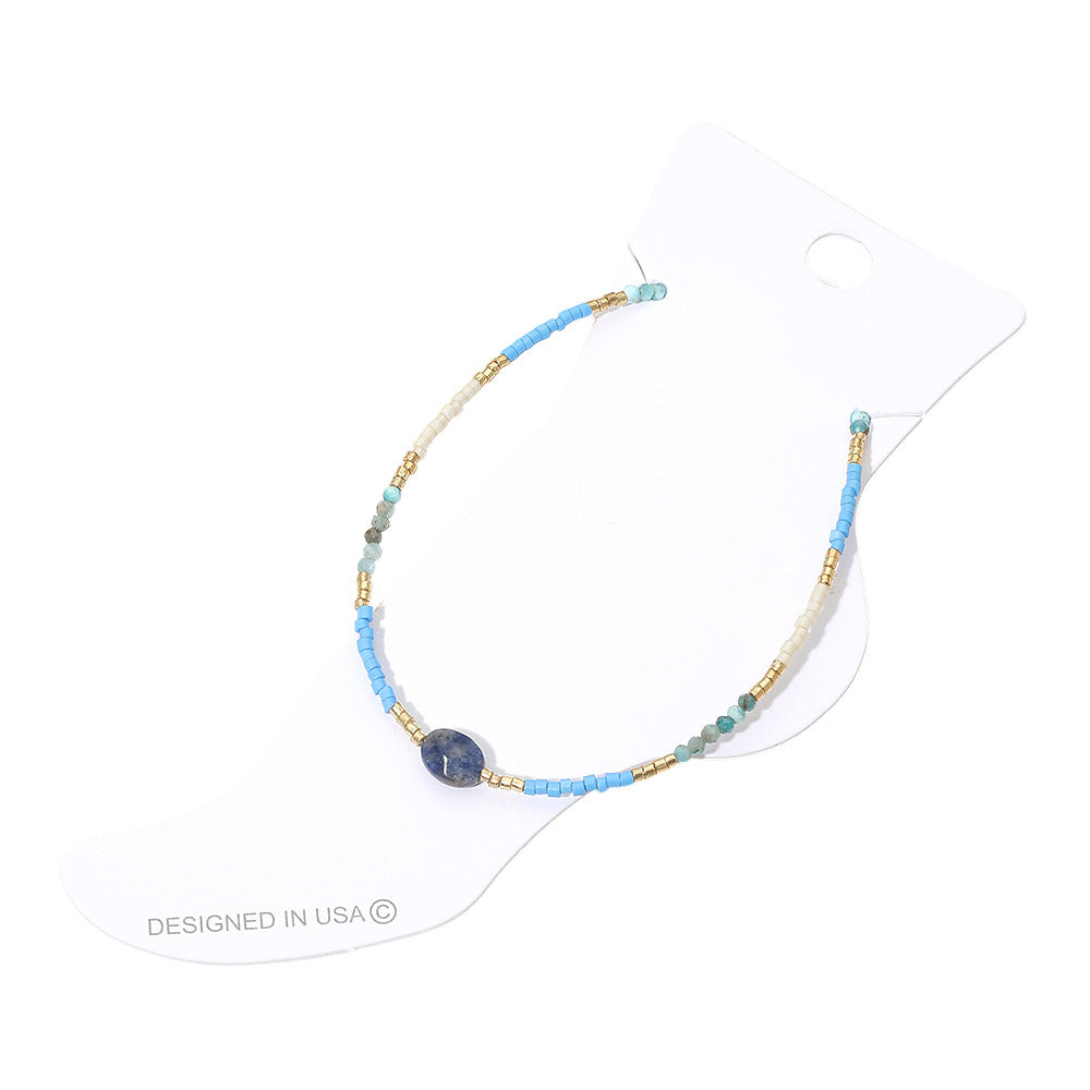 Oval Stone Accent Faceted Beaded Anklet