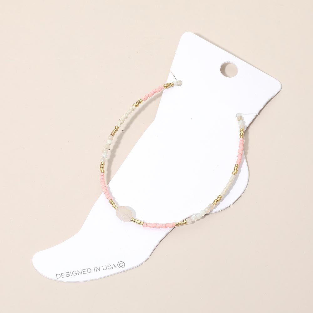 Oval Stone Accent Faceted Beaded Anklet