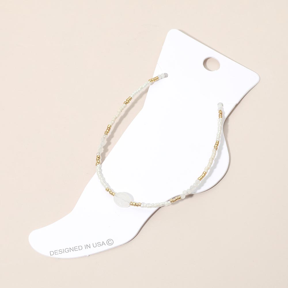 Oval Stone Accent Faceted Beaded Anklet