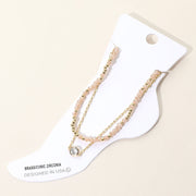 CZ Stone Bezel Accent Paperclip Chain Faceted Beaded Layered Anklet