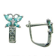 14k White Gold Butterfly March Birthstone Leverback Earrings
