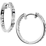 14k White Gold CZ In and Out Hoop Earrings - .75 Inch