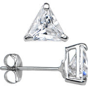 14k White Gold .47ct Basket Set Triangle CZ Stud Earrings