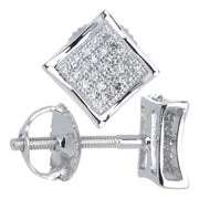 Solid 14k White Gold .10 Carat Micro Pav+ﾬ Genuine Diamond Earrings