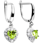 925 Silver CZ Heart August Birthstone Leverback Youth Earrings
