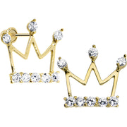 14K Yellow Gold Clear CZ King's Crown Youth Screwback Earrings