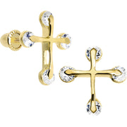 14K Yellow Gold Clear CZ Thin Cross Youth Screwback Earrings