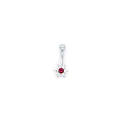 16G Solid 14k White Gold Clear Red Cubic Zirconia Flower Belly Ring