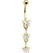16G Solid 14k Yellow Gold Zirconia Trio Star Belly Ring