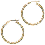 Solid 14K Yellow Gold 1 Inch Twist Pattern Hoop Earrings