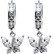 14k White Gold Clear CZ Butterfly Huggy Earrings